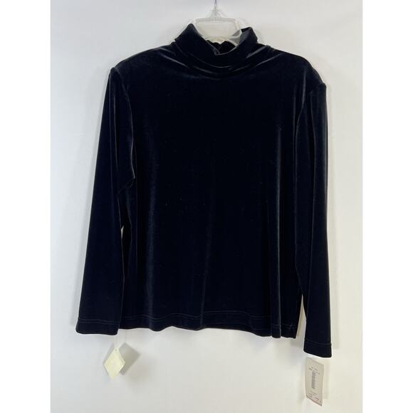 VTG NWT Howard Wolf Women Velvet Turtleneck Top Stretch Black Long Sleeve Sz L - Picture 1 of 10